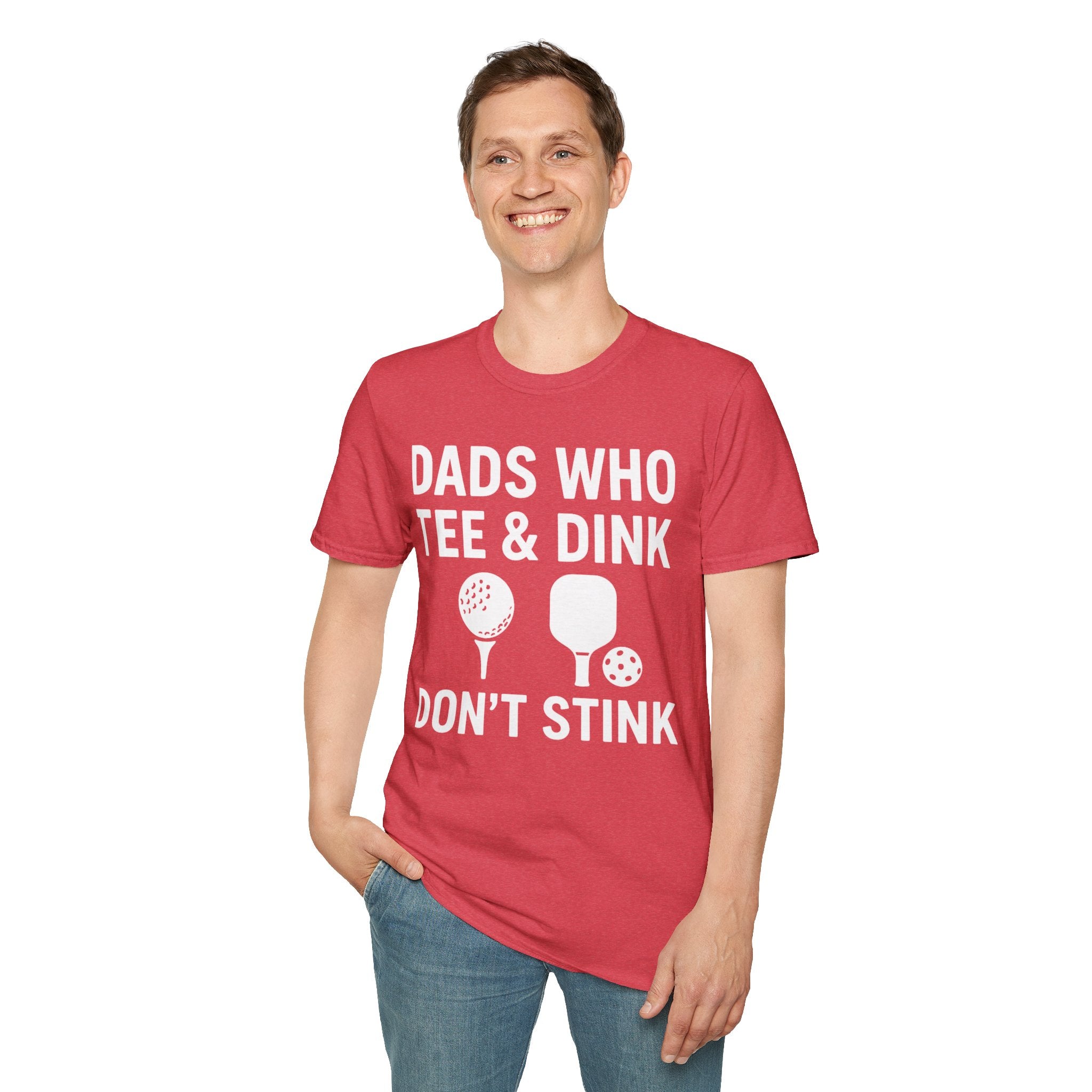 Dads Who Tee & Dink T-Shirt, Pickleball & Golf, Unisex Softstyle Tee, Father's Day Apparel, Golfer Humor Shirt, Casual Wear
