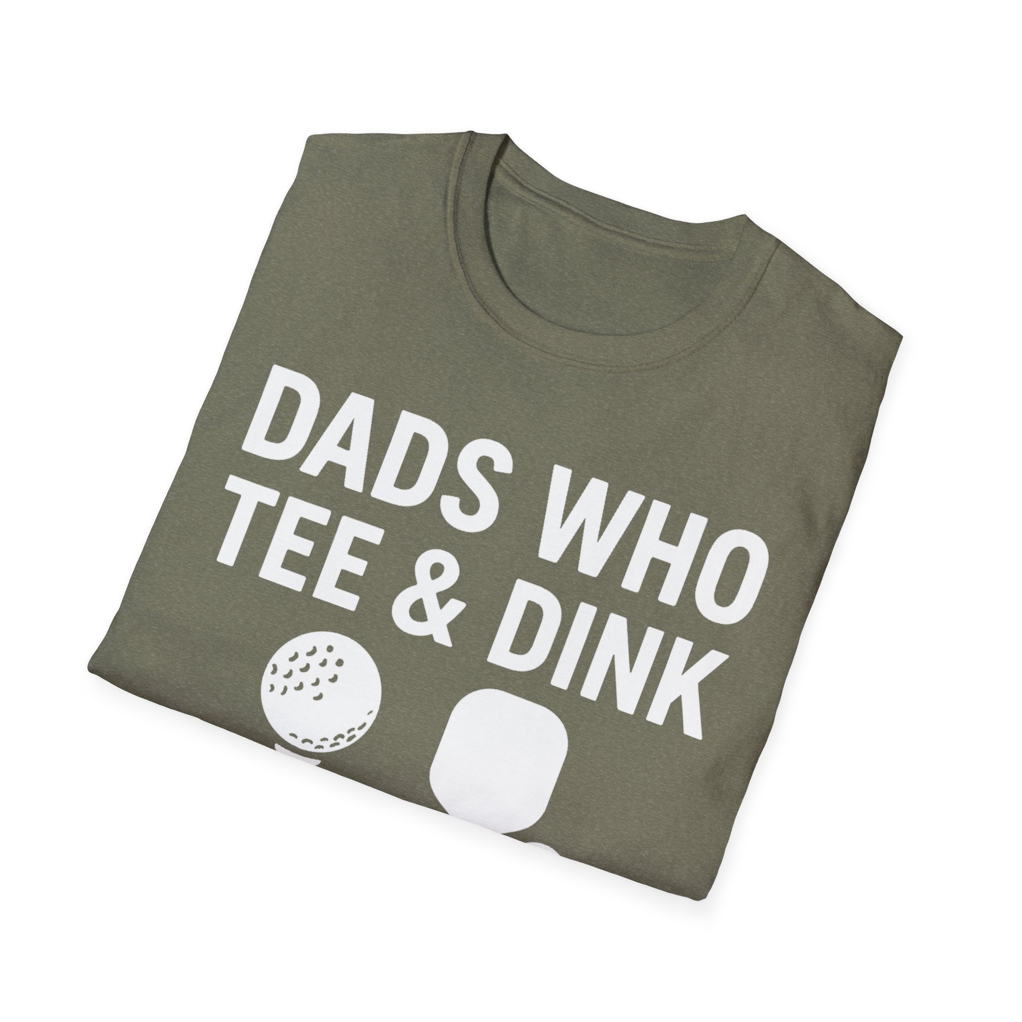 Dads Who Tee & Dink T-Shirt, Pickleball & Golf, Unisex Softstyle Tee, Father's Day Apparel, Golfer Humor Shirt, Casual Wear
