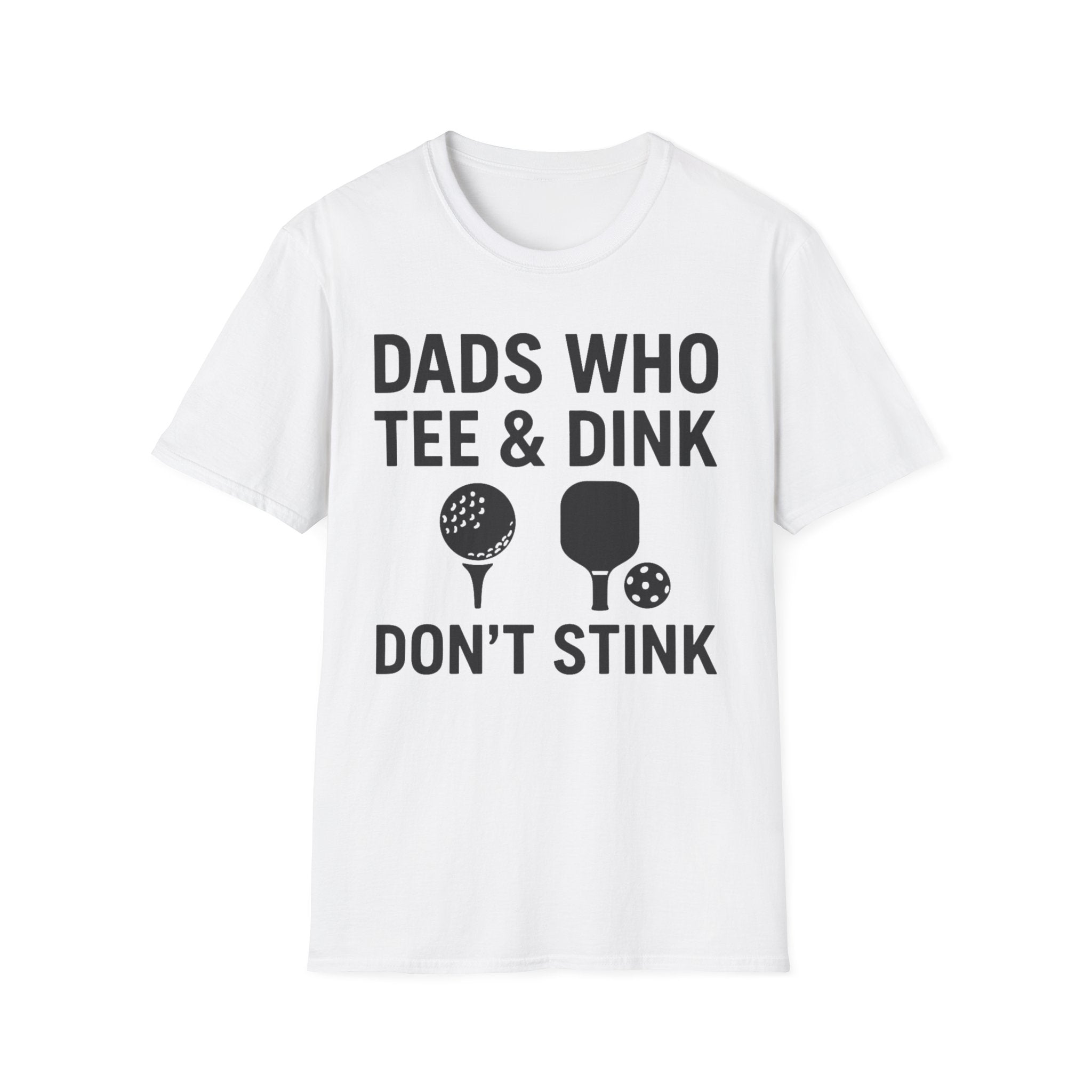 Dads Who Tee & Dink T-Shirt, Pickleball & Golf, Unisex Softstyle Tee, Father's Day Apparel, Golfer Humor Shirt, Casual Wear