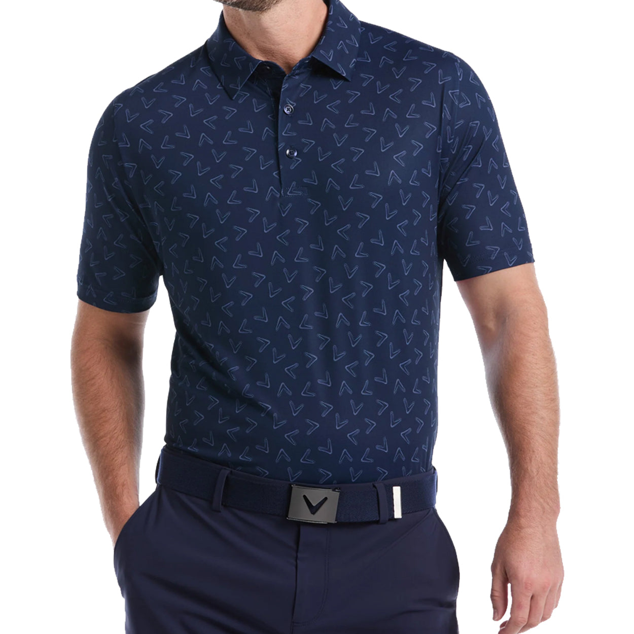 Callaway Men's All-Over Chevron Printed Short Sleeve Golf Polo –Moisture Wicking, Stretch Fabric