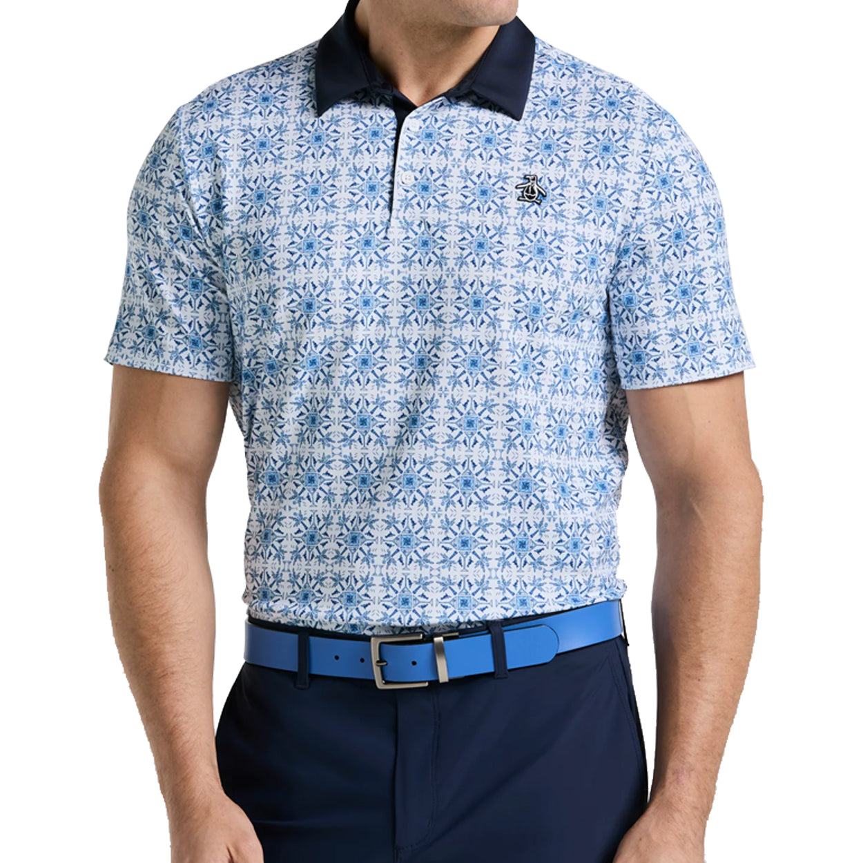 Original Penguin Men’s All-Over Cocktail Windowpane Print Golf Polo Shirt
