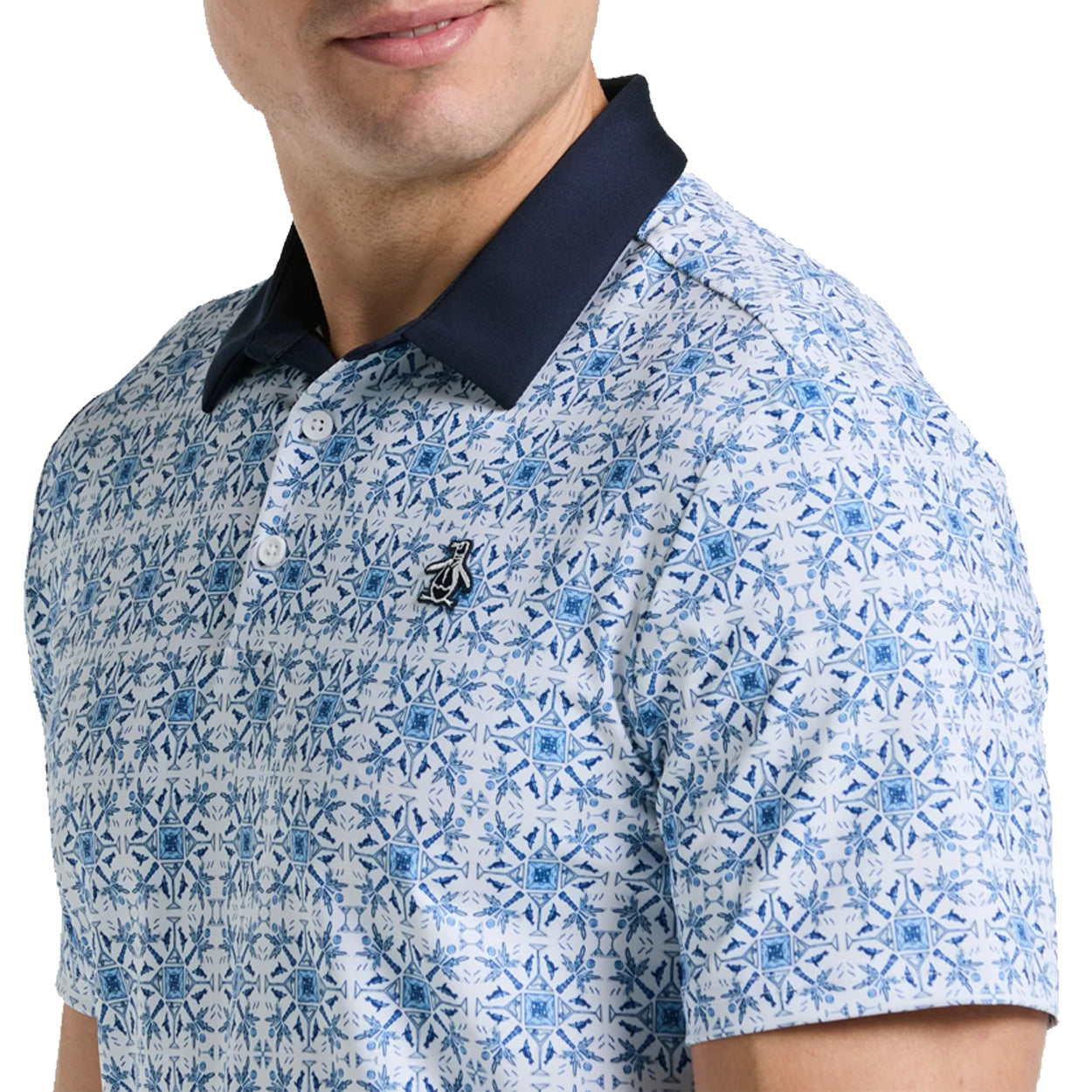 Original Penguin Men’s All-Over Cocktail Windowpane Print Golf Polo Shirt